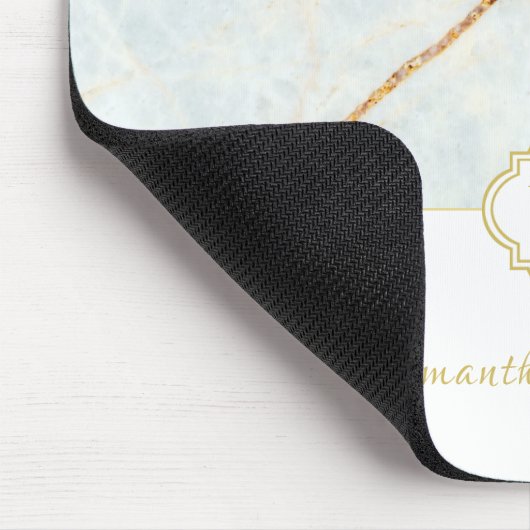 Monogram Marble Elegant White Gold Mousepad Muismat (Hoek)