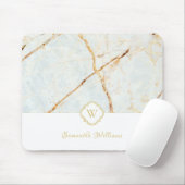 Monogram Marble Elegant White Gold Mousepad Muismat (Met muis)
