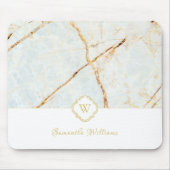 Monogram Marble Elegant White Gold Mousepad Muismat (Voorkant)