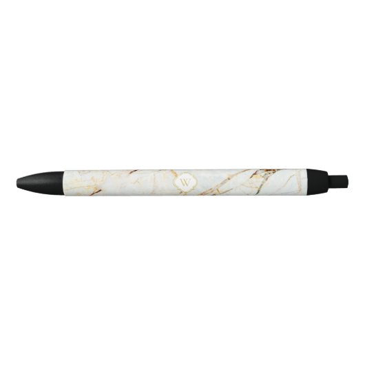 Monogram Marble Elegant White Gold Pen (Voorkant)