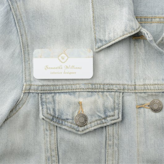 Monogram Marble Elegant White Gold Professional Naamplaatje (In situ)