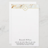 Monogram Marble Elegant White Gold Stationery Briefpapier (Voorkant / Achterkant)
