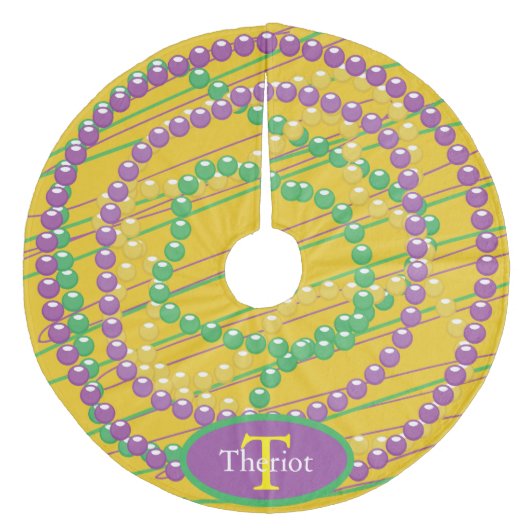 Monogram Mardi Gras Beads Fleece Kerstboom Rok (Voorkant)