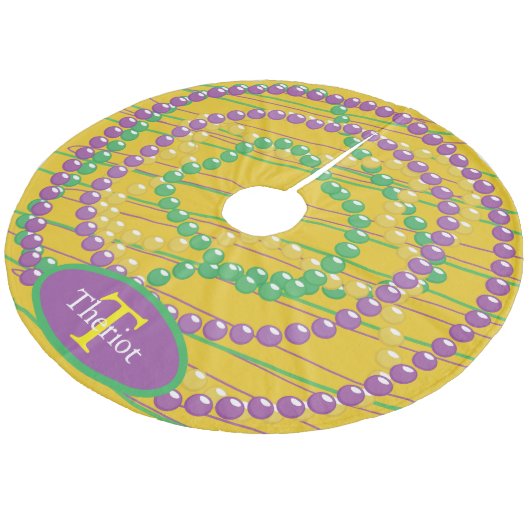 Monogram Mardi Gras Beads Fleece Kerstboom Rok (Gekanteld)