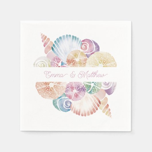 Monogram Mariene Waterverf Zeeschelpen Bruiloft Lo Servet (Voorkant)