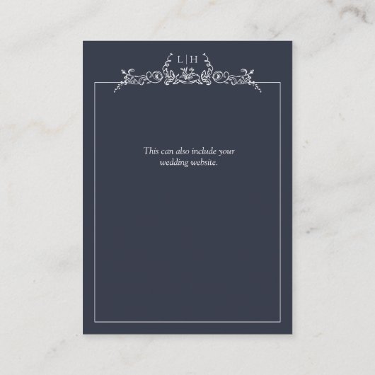 Monogram Marine Blauw Bloemen Border Wedding Detai Informatiekaartje (Achterkant)