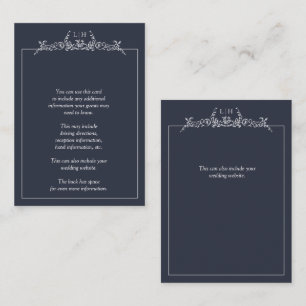 Monogram Marine Blauw Bloemen Border Wedding Detai Informatiekaartje