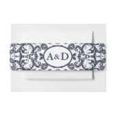 Monogram Marine Blauw Bloemen Damast Uitnodigingen Wikkel (Voorkant Voorbeeld)