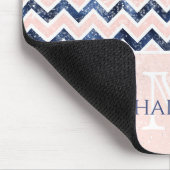 Monogram Marine Blauw Blush Roze Naam Muismat (Hoek)