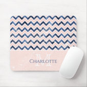 Monogram Marine Blauw Blush Roze Naam Muismat (Met muis)