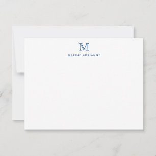 Monogram Marine Blauw Eenvoudige Klassieke Formele Notitiekaartje