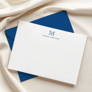 Monogram Marine Blauw Eenvoudige Klassieke Formele Notitiekaartje