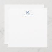 Monogram Marine Blauw Eenvoudige Moderne Typografi Notitiekaartje (Voorkant / Achterkant)