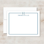 Monogram Marine Blauw Elegant Family Stationery Notitiekaartje<br><div class="desc">Dit ontwerp heeft een dunne dubbele rand met ruimte voor een monogram en naam/tekst bovenaan. Klik op de aanpassingsknop als u de ontwerpelementen wilt aanpassen en/of de tekst verder wilt aanpassen! Variaties van dit ontwerp, extra kleuren en coördinerende producten zijn beschikbaar in onze winkel, zazzle.com/store/doodlelulu. Neem contact met ons op...</div>