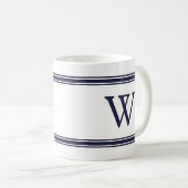 Monogram Marine Blauw Gestreepte Gepersonaliseerde Koffiemok (Voorkant rechts)