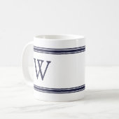 Monogram Marine Blauw Gestreepte Gepersonaliseerde Koffiemok (Voorkant links)