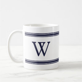 Monogram Marine Blauw Gestreepte Gepersonaliseerde Koffiemok