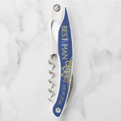 Monogram Marine Blauw Goud Beste Man Trouwen Kurkentrekker (Voorkant)