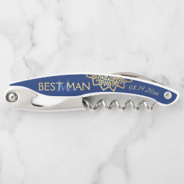 Monogram Marine Blauw Goud Beste Man Trouwen Kurkentrekker