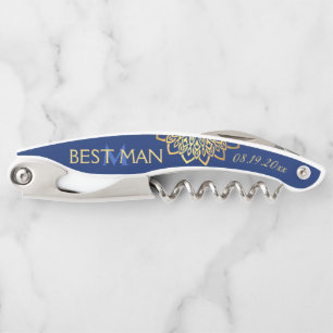 Monogram Marine Blauw Goud Beste Man Trouwen Kurkentrekker