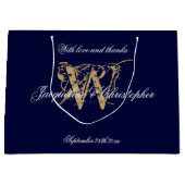 Monogram Marine Blauw & Goud Elegant Bruiloft Groot Cadeauzakje (Voorkant)
