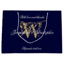 Monogram Marine Blauw & Goud Elegant Bruiloft