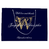 Monogram Marine Blauw & Goud Elegant Bruiloft Groot Cadeauzakje (Achterkant)