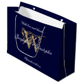 Monogram Marine Blauw & Goud Elegant Bruiloft Groot Cadeauzakje (Voorkant Gekanteld)