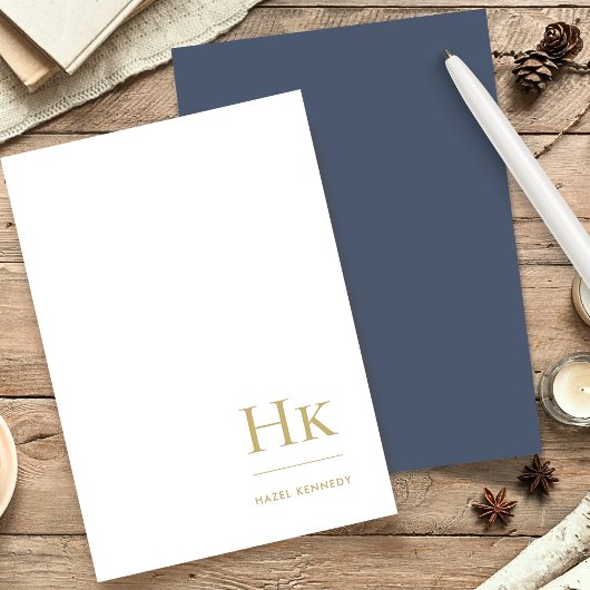 Monogram | Marine Blauw Goud Elegant Gepersonalise Briefpapier