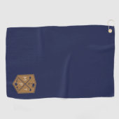 Monogram Marine Blauw Goud Naam Gepersonaliseerd Golfhanddoek (Horizontaal)