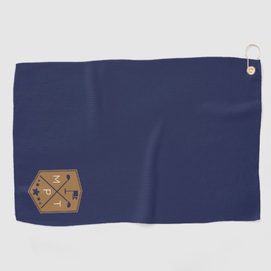 Monogram Marine Blauw Goud Naam Gepersonaliseerd Golfhanddoek (Horizontaal)