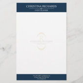 Monogram Marine Blauw Modern Elegant Business Briefpapier (Voorkant)