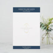 Monogram Marine Blauw Modern Elegant Business Briefpapier (Staand voorkant)