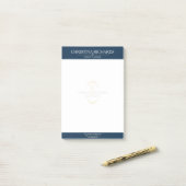 Monogram Marine Blauw Modern Elegant Business Post-it® Notes (Op bureau)