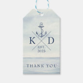Monogram Marine Blauw Nautisch Anker Dank u Gift Cadeaulabel (Voorkant)