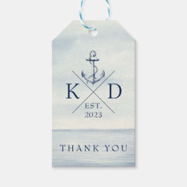Monogram Marine Blauw Nautisch Anker Dank u Gift Cadeaulabel