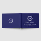 Monogram Marine Blauw Wit Geometrische bruiloft Gastenboek (Volledig)
