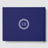 Monogram Marine Blauw Wit Geometrische bruiloft Gastenboek (Achterkant)
