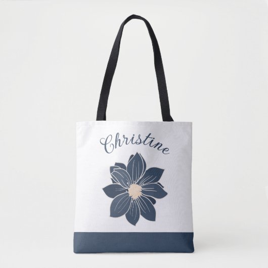 Monogram Marine Blauwe Bloem Bruidsmeisje Gift Tote Bag (Voorkant)