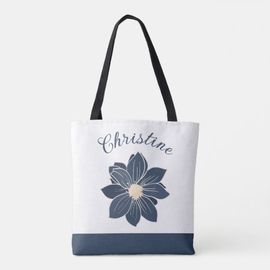 Monogram Marine Blauwe Bloem Bruidsmeisje Gift Tote Bag (Achterkant)
