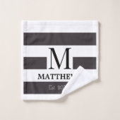 Monogram Marine Blauwe Strepen Familie Strand Huis Bad Handdoek (Wasdoekje)