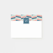 Monogram marine, Coral en Aqua Herringbone Post-it® Notes (Voorkant)