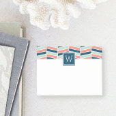 Monogram marine, Coral en Aqua Herringbone Post-it® Notes