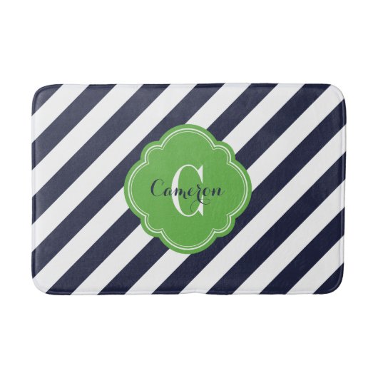 Monogram marine- en Green Preppy Stripes Badmat (Voorkant)