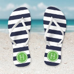 Monogram marine- en Green Preppy Stripes Teenslippers<br><div class="desc">Aangepast gedrukte flip flop sandalen met een preppy nautical stripe patroon en uw aangepaste monogram of andere tekst in een cirkelvormig lijst. Klik aanpassen het om tekstdoopvonten en kleuren te veranderen of uw eigen afbeeldingen toe te voegen om unieke één van een soortontwerp te creëer!</div>