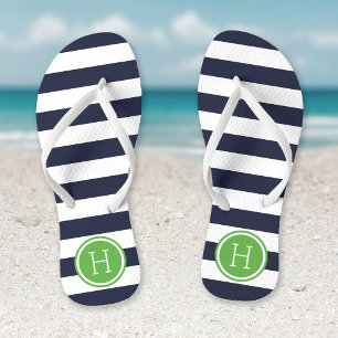 Monogram marine- en Green Preppy Stripes Teenslippers