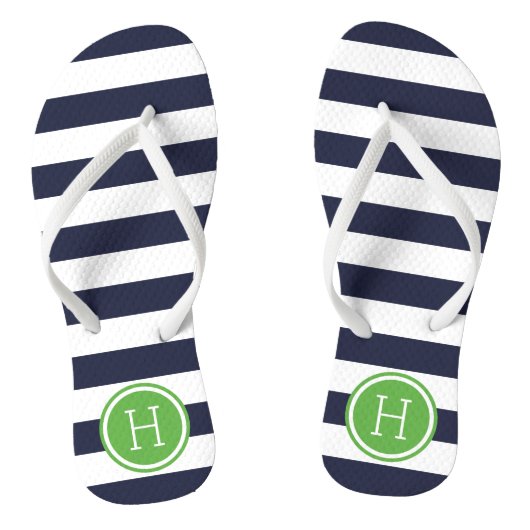 Monogram marine- en Green Preppy Stripes Teenslippers (Voetbed)