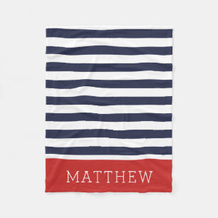 Monogram marine- en Rode Stripes bewerkbare kleu Fleece Deken