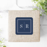 Monogram marine en White Wedding Vierkante Sticker<br><div class="desc">Klassieke en elegante huwelijksmonogram stickers zijn perfect voor het verzegelen van je uitnodigingsenveloppen, gunsten en meer. Het grafische en eenvoudige ontwerp in knappe marineblauw en wit is voorzien van uw initialen, monogram of duogram, omgeven door een dunne geometrische grens. Ontworpen om te coördineren met ons Timeless bruiloft collectie in de...</div>