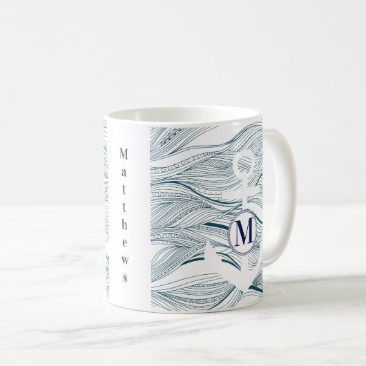Monogram marine en witte anchor koffiemok (Voorkant rechts)